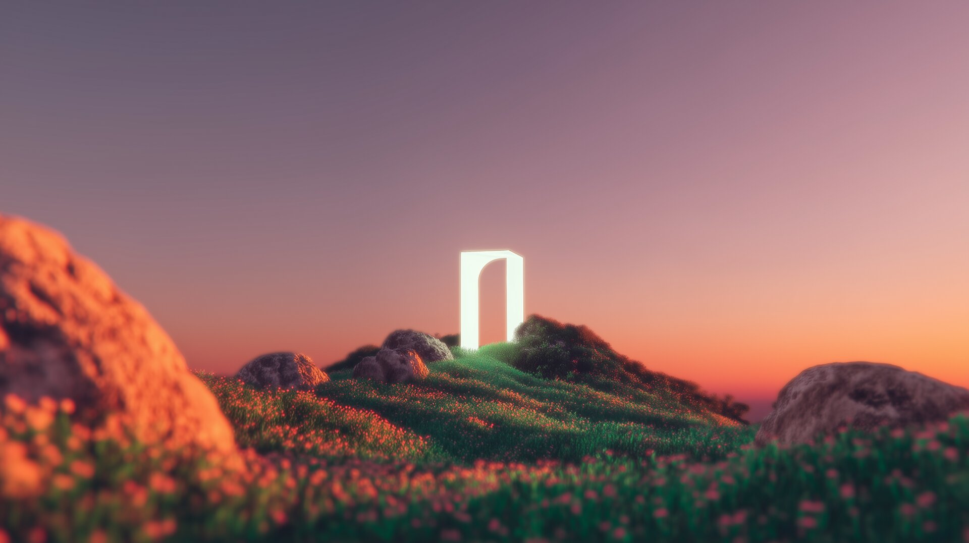 Glowing portal on hilltop
